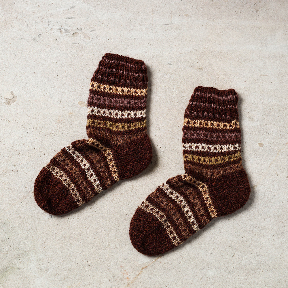 Brown - Kumaun Hand Knitted Woolen Socks - Kids