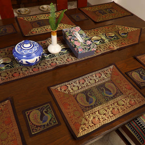Brown - Banarasi Silk Brocade 13pc Dining Table Runner Set 02