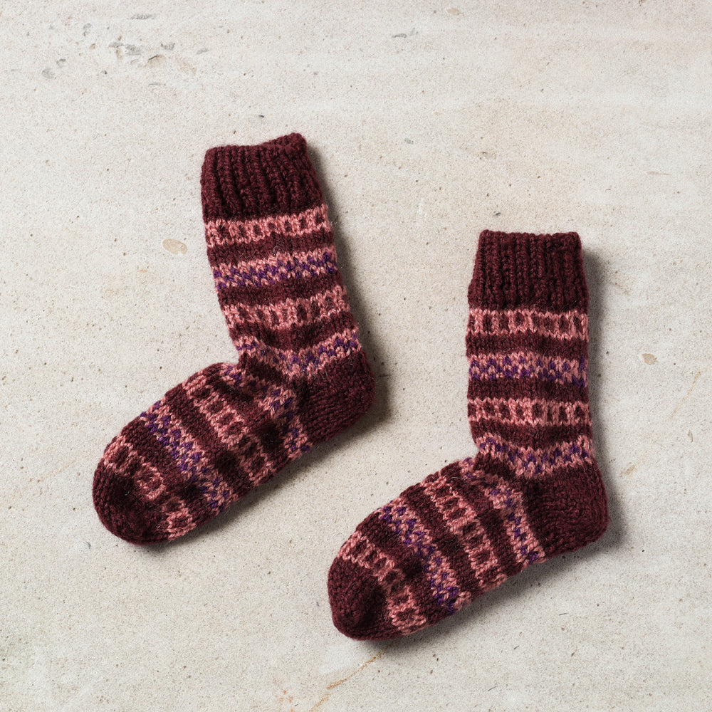 Brown - Kumaun Hand Knitted Woolen Socks - Kids