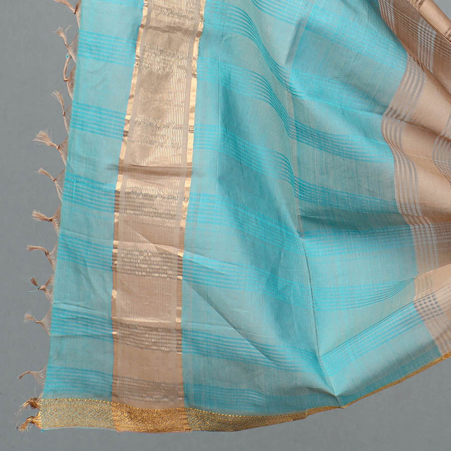 Blue - 3pc Handloom Cotton Mangalagiri Dress Material 03