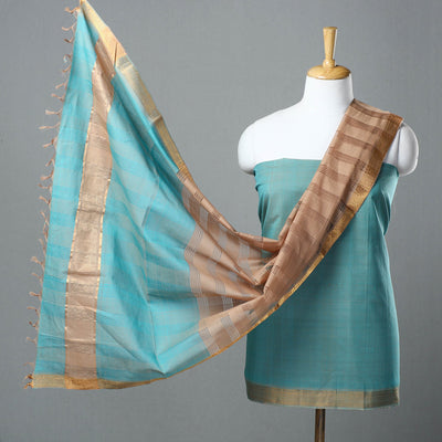 Blue - 3pc Handloom Cotton Mangalagiri Dress Material 03