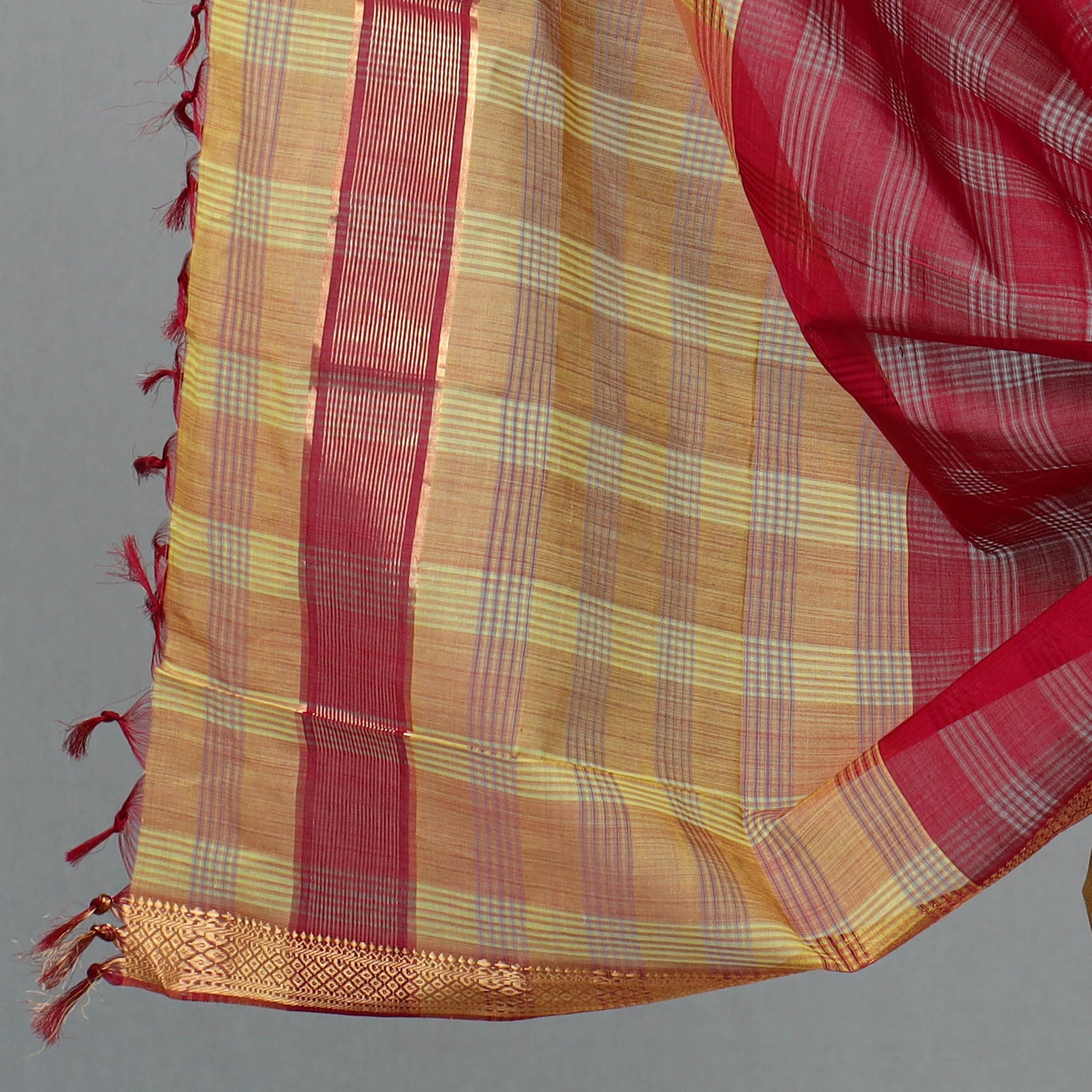 Brown - 3pc Handloom Cotton Mangalagiri Dress Material 04