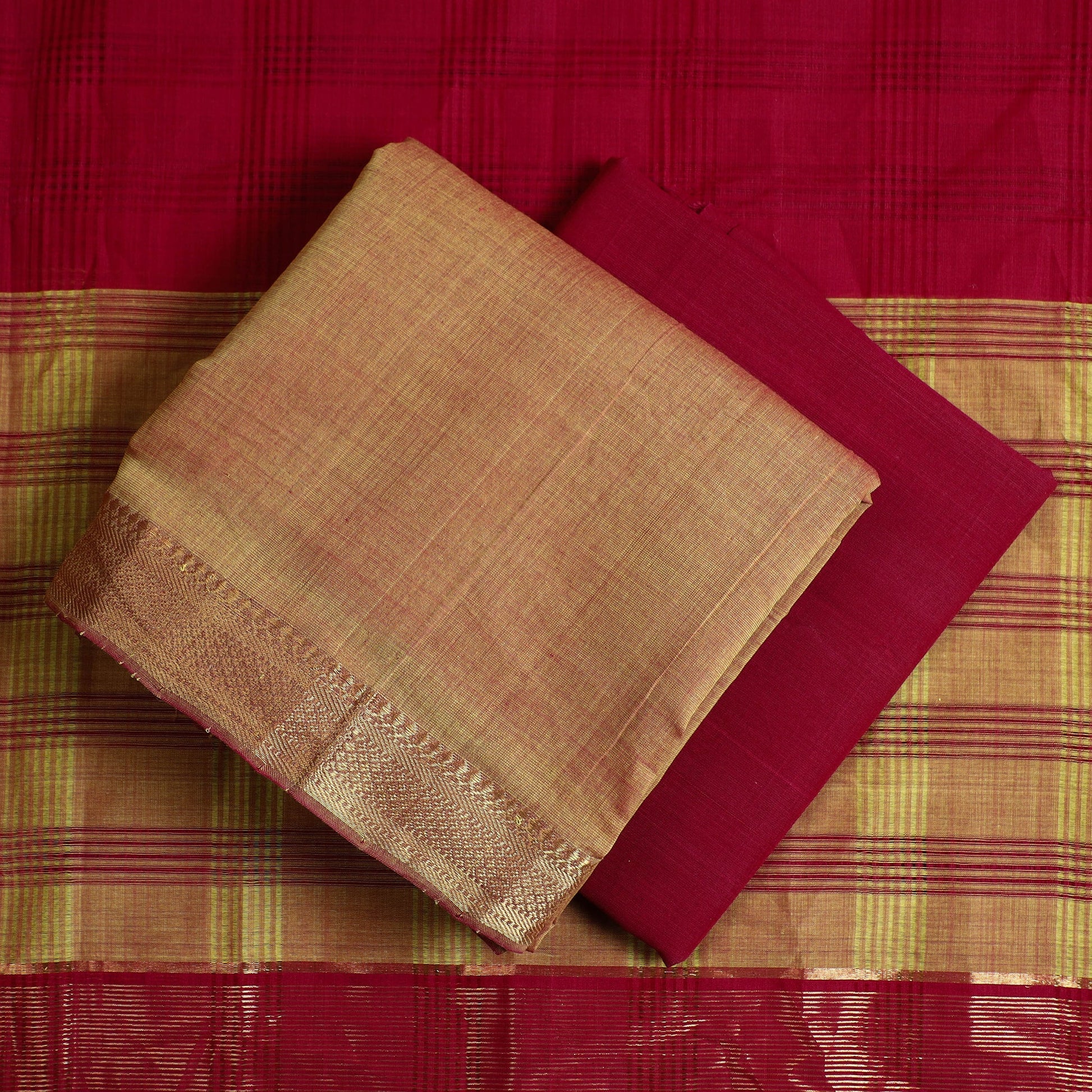 Brown - 3pc Handloom Cotton Mangalagiri Dress Material 04