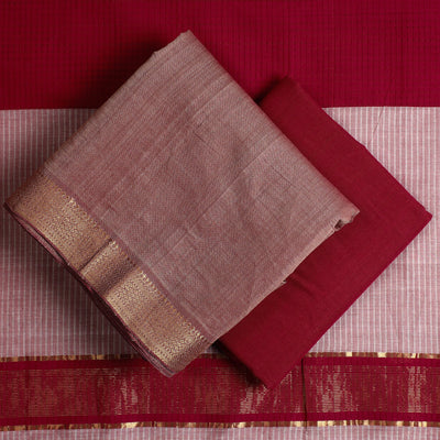 Brown - 3pc Handloom Cotton Mangalagiri Dress Material 06