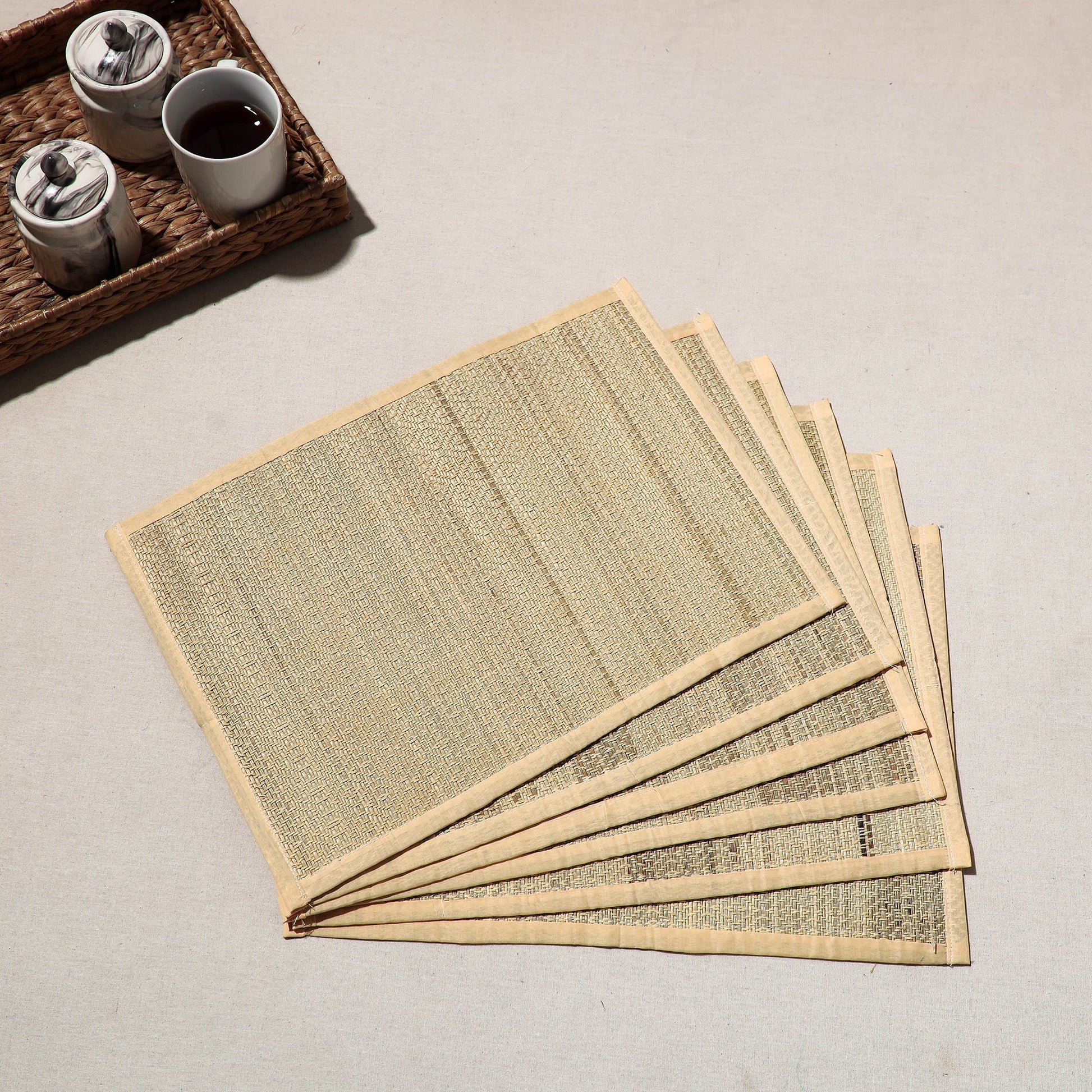 Beige - Madur Grass Handwoven Table Mats of Midnapore (Set of 6) 09