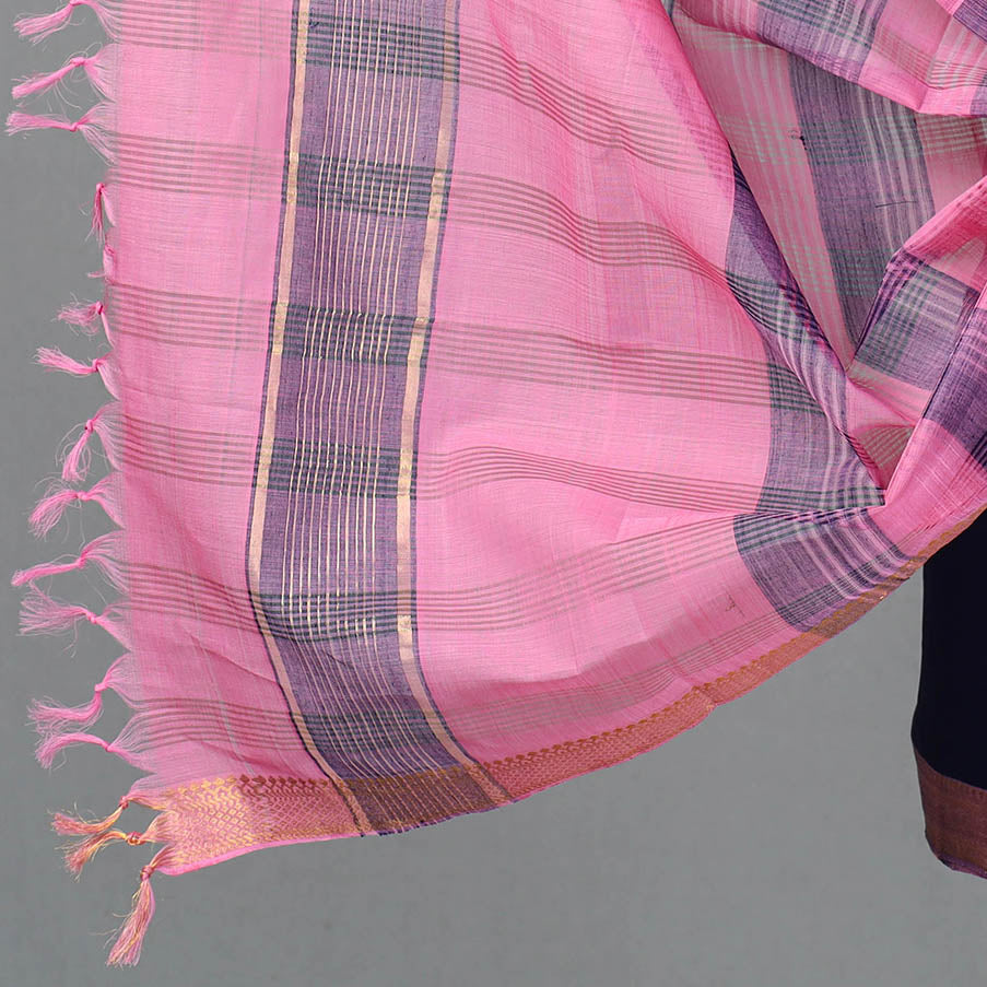 Blue - 3pc Handloom Cotton Mangalagiri Dress Material 13