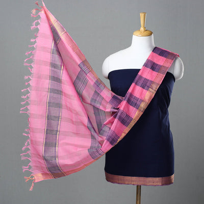 Blue - 3pc Handloom Cotton Mangalagiri Dress Material 13