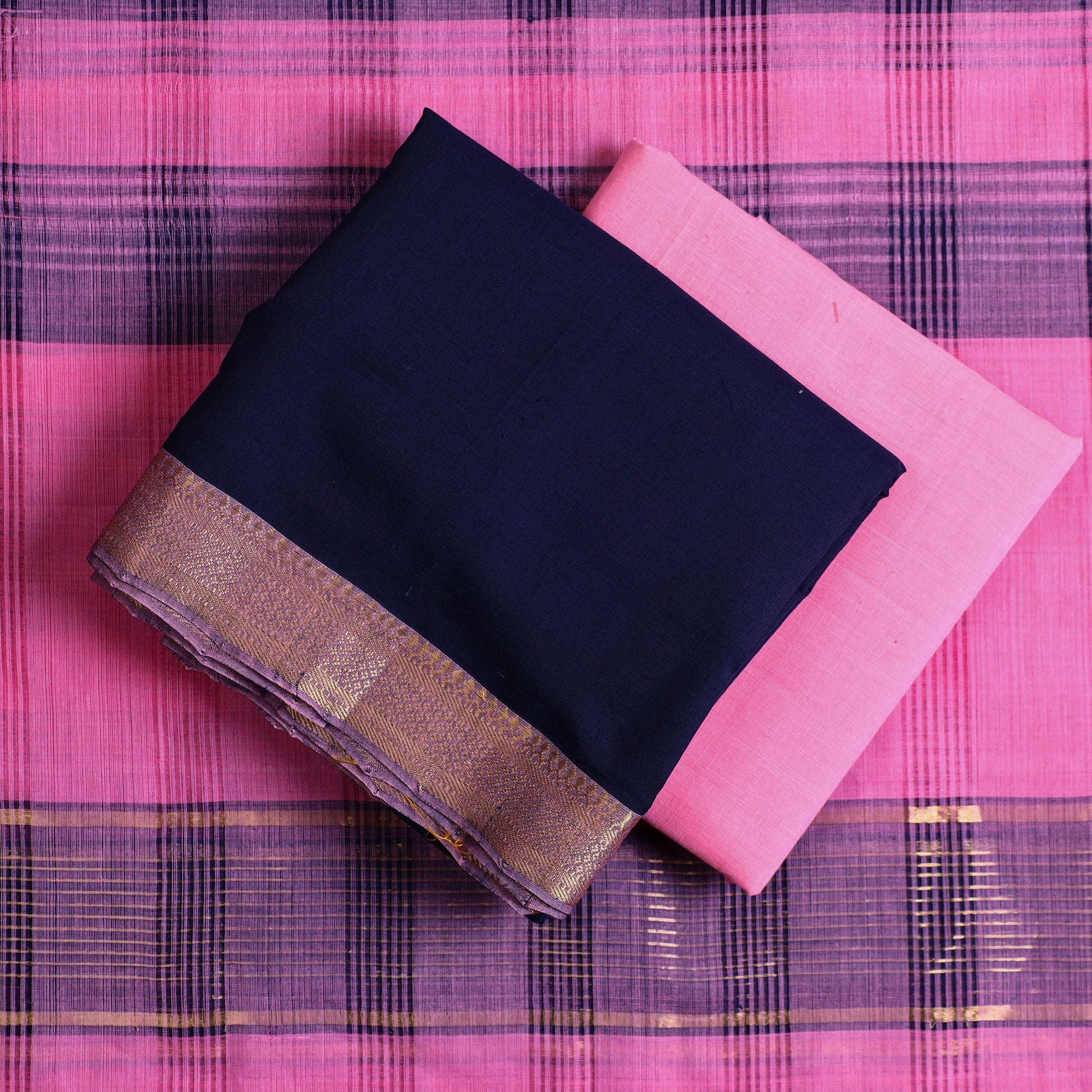 Blue - 3pc Handloom Cotton Mangalagiri Dress Material 13