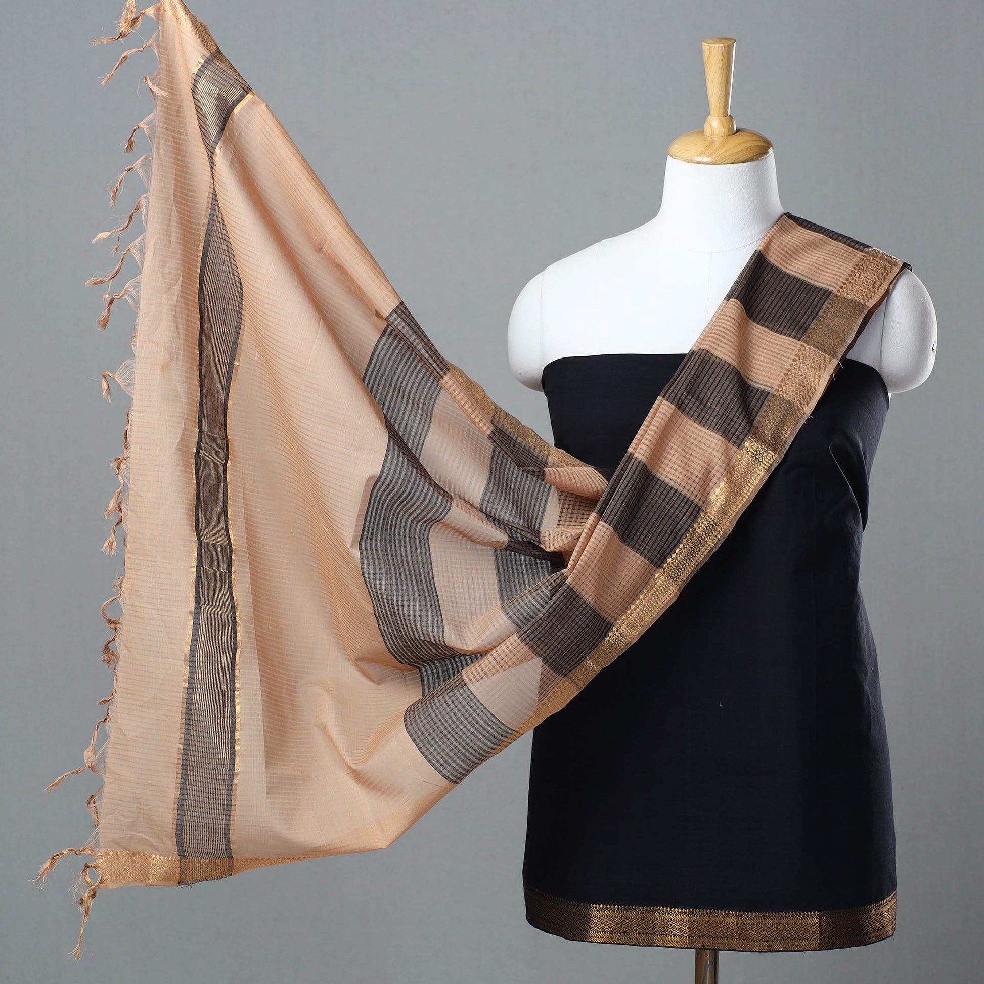 Black - 3pc Handloom Cotton Mangalagiri Dress Material 17