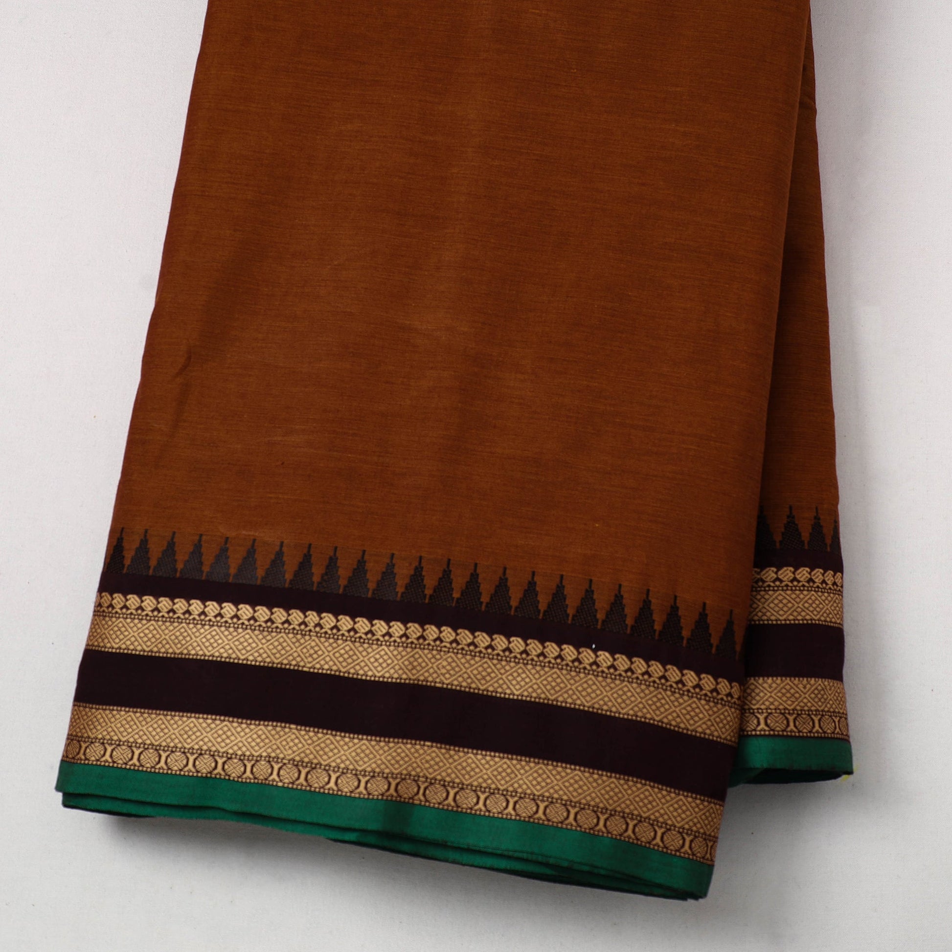 Brown - Cotton Kanchipuram Fabric with Thread Border 07