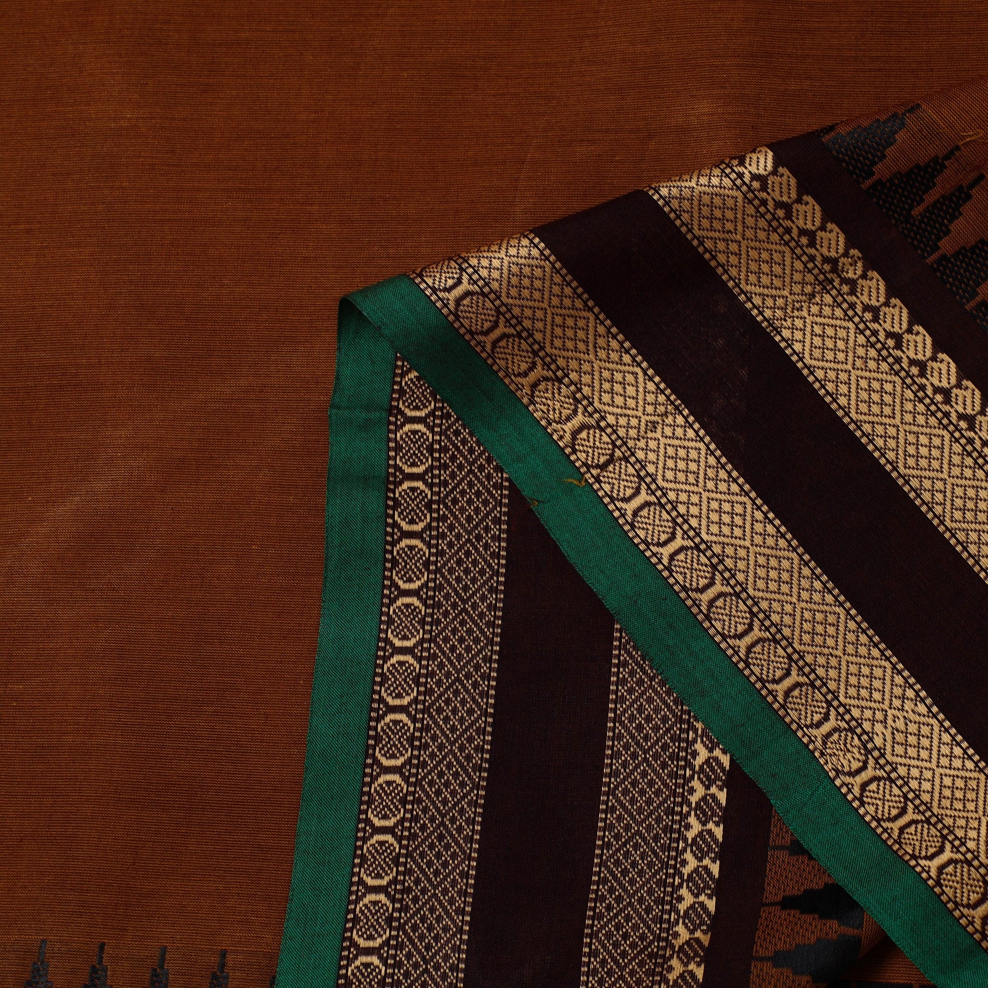 Brown - Cotton Kanchipuram Fabric with Thread Border 07