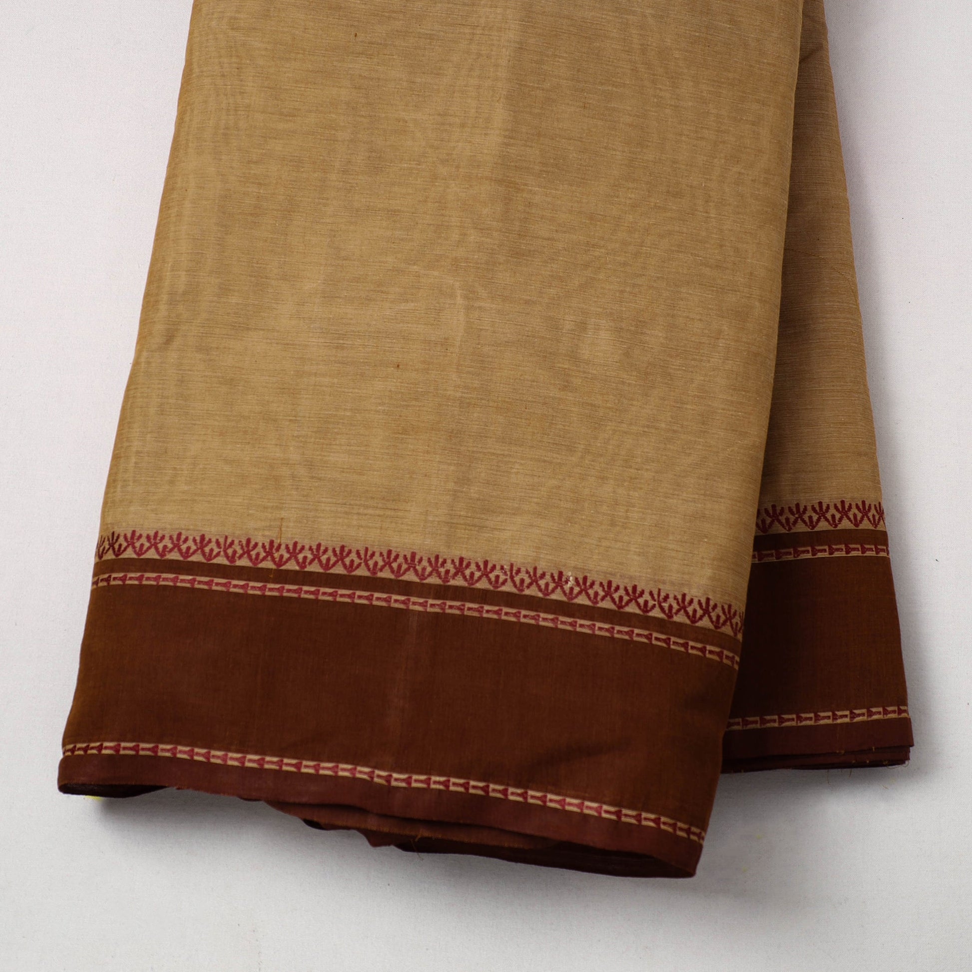 Brown - Cotton Kanchipuram Fabric with Thread Border 09