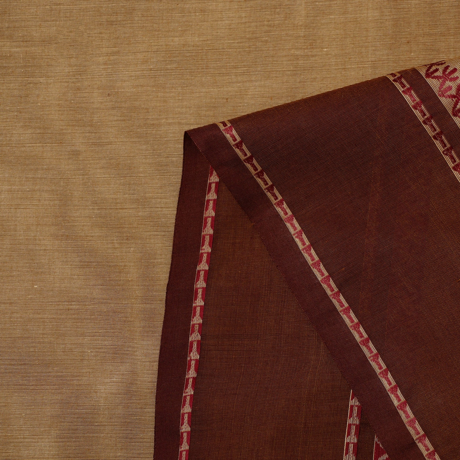 Brown - Cotton Kanchipuram Fabric with Thread Border 09