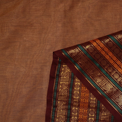 Brown - Cotton Kanchipuram Fabric with Zari Border 35