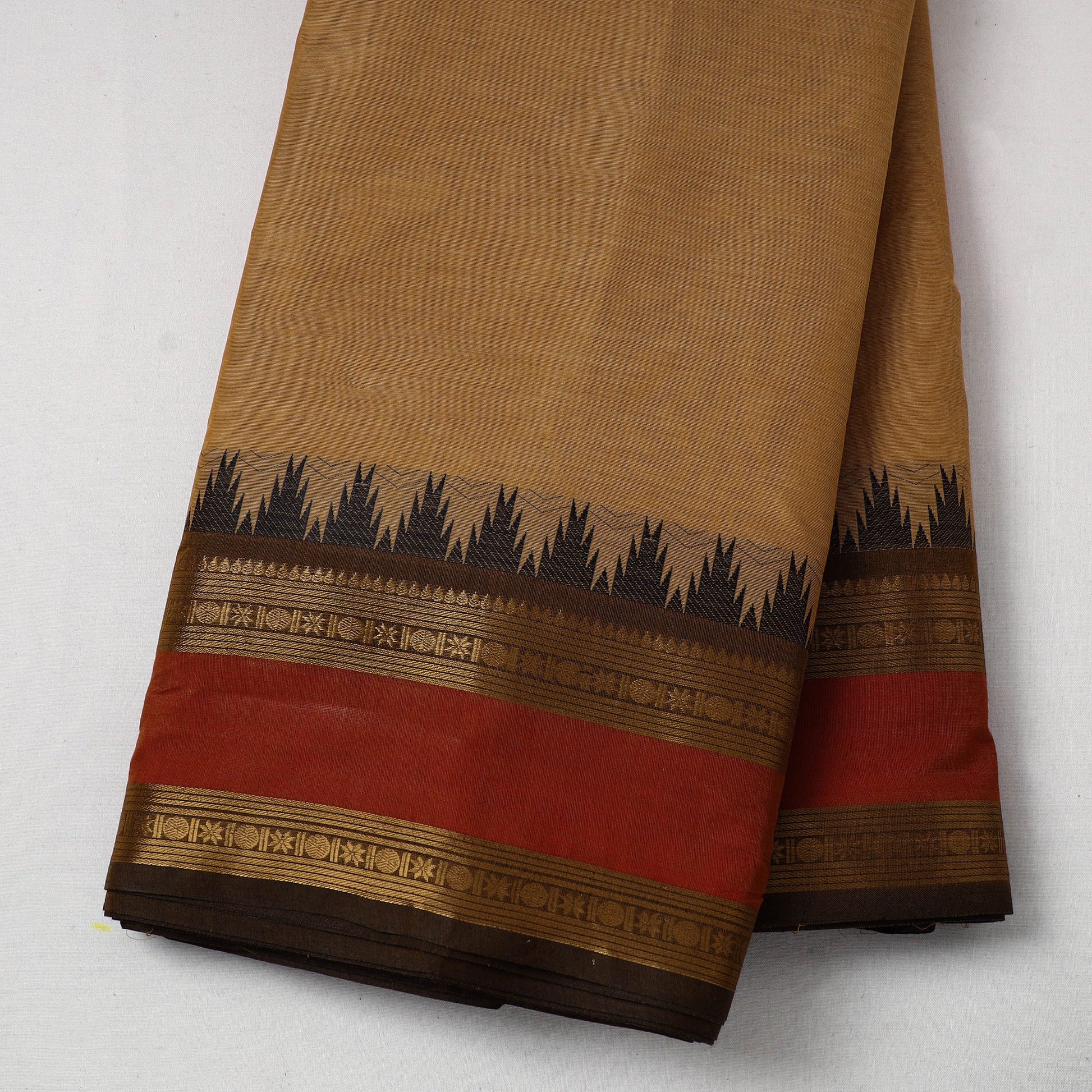 Brown - Cotton Kanchipuram Fabric with Zari Border 27