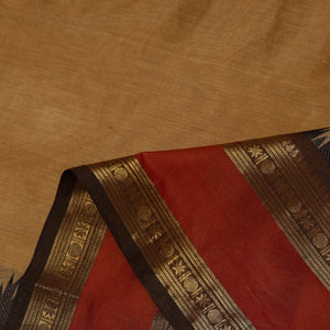 Brown - Cotton Kanchipuram Fabric with Zari Border 27