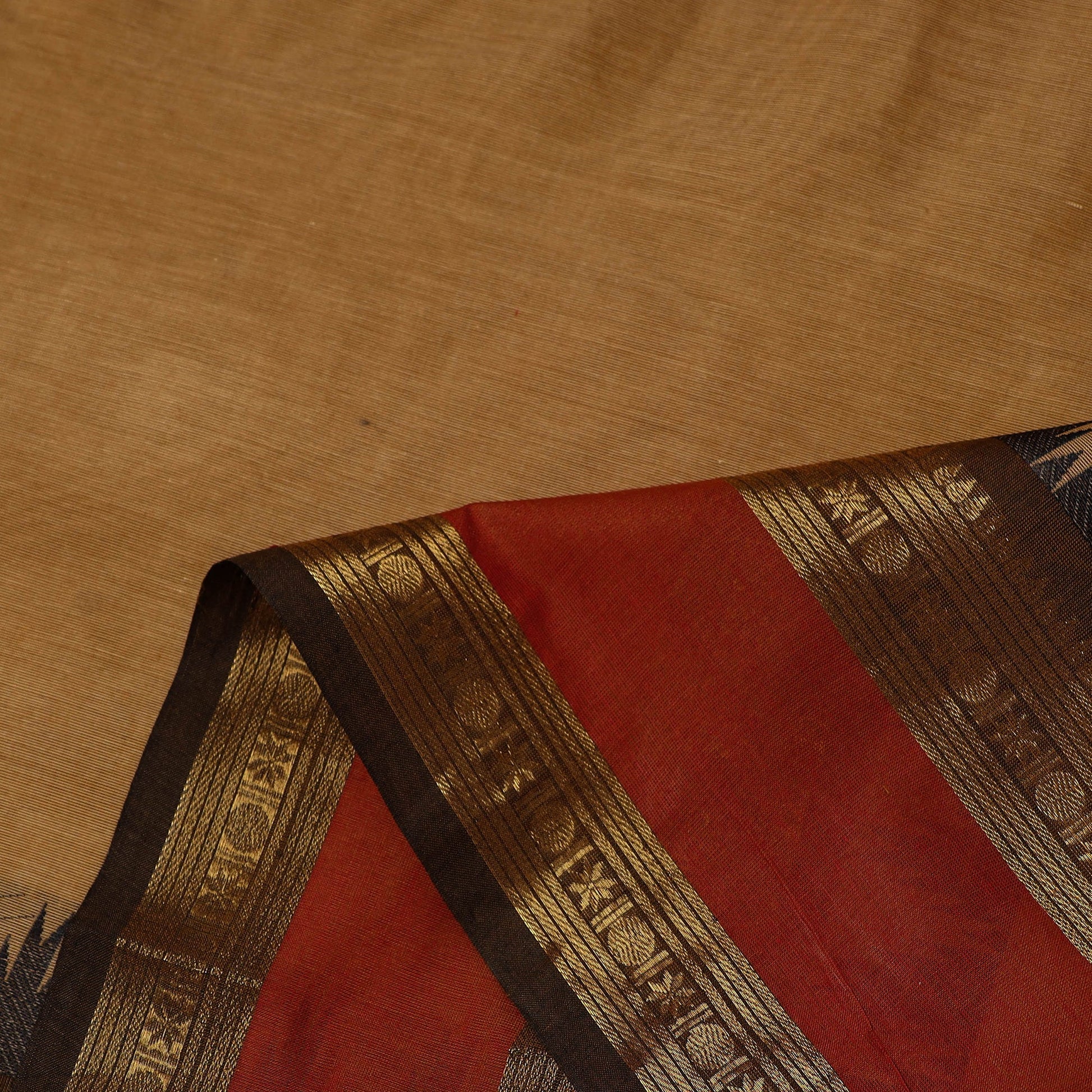 Brown - Cotton Kanchipuram Fabric with Zari Border 27