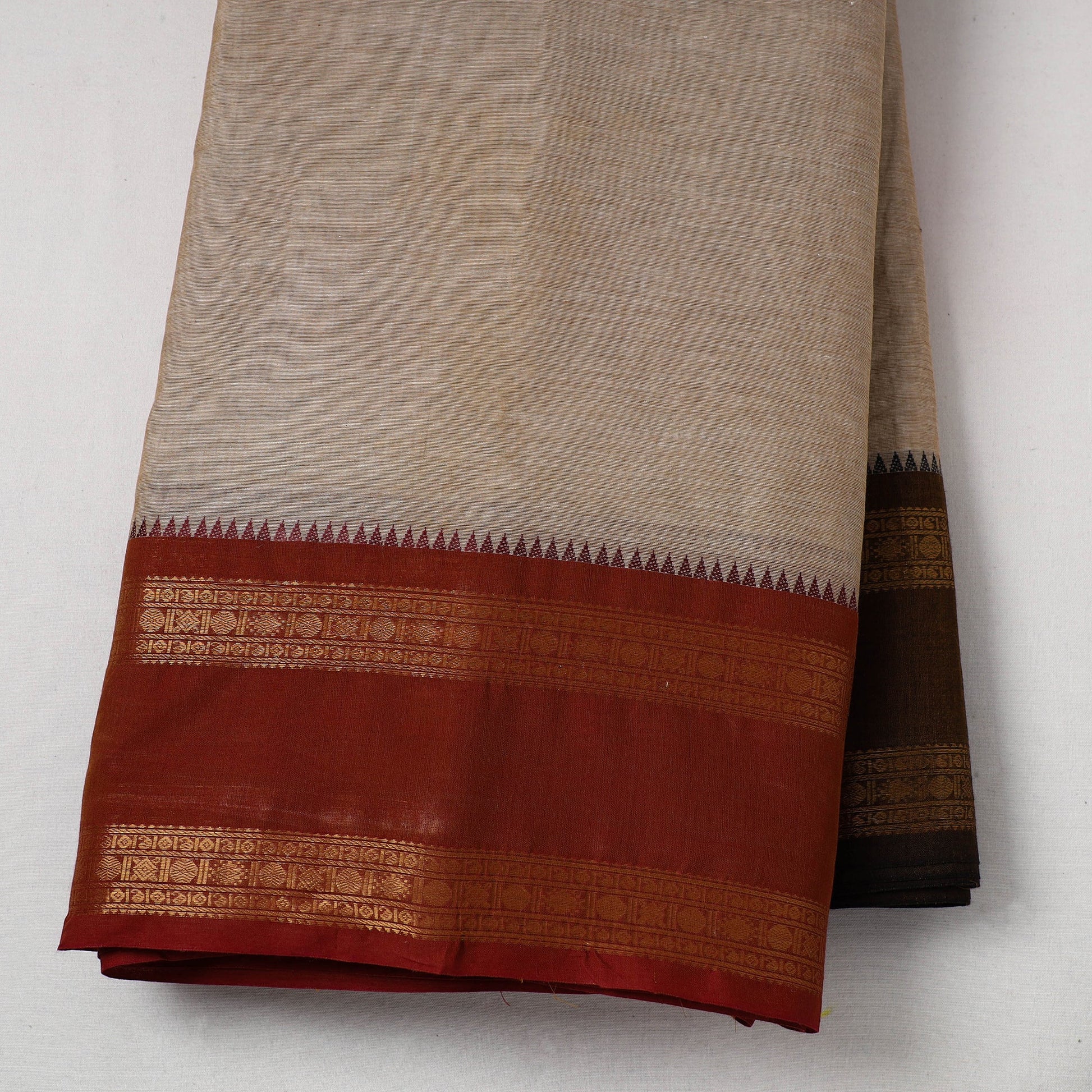 Brown - Cotton Kanchipuram Fabric with Zari Border 28
