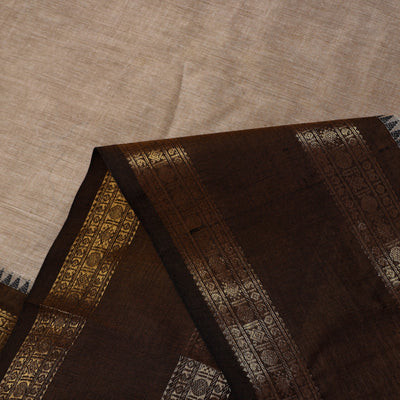 Brown - Cotton Kanchipuram Fabric with Zari Border 28