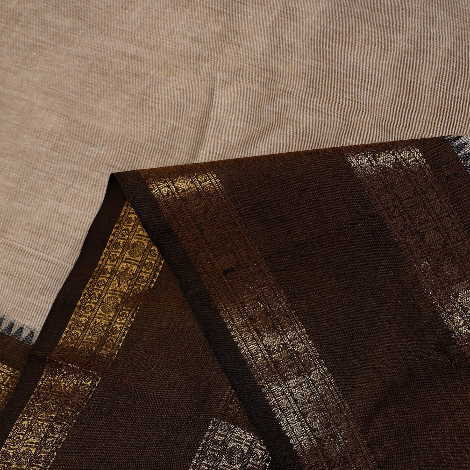 Brown - Cotton Kanchipuram Fabric with Zari Border 28