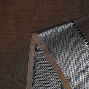 Brown - Mercerised Cotton Zari Border Dharwad Fabric 12