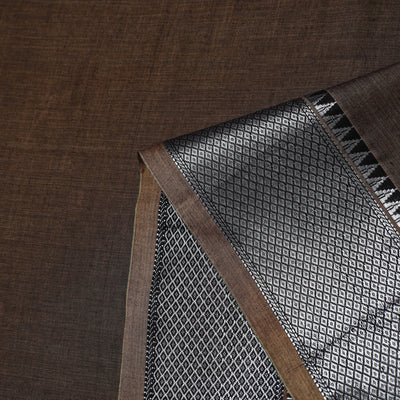 Brown - Mercerised Cotton Zari Border Dharwad Fabric 12