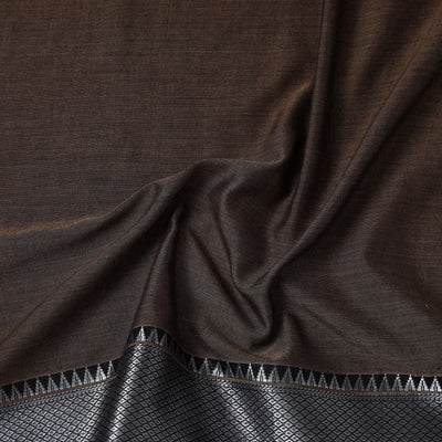 Brown - Mercerised Cotton Zari Border Dharwad Fabric 12