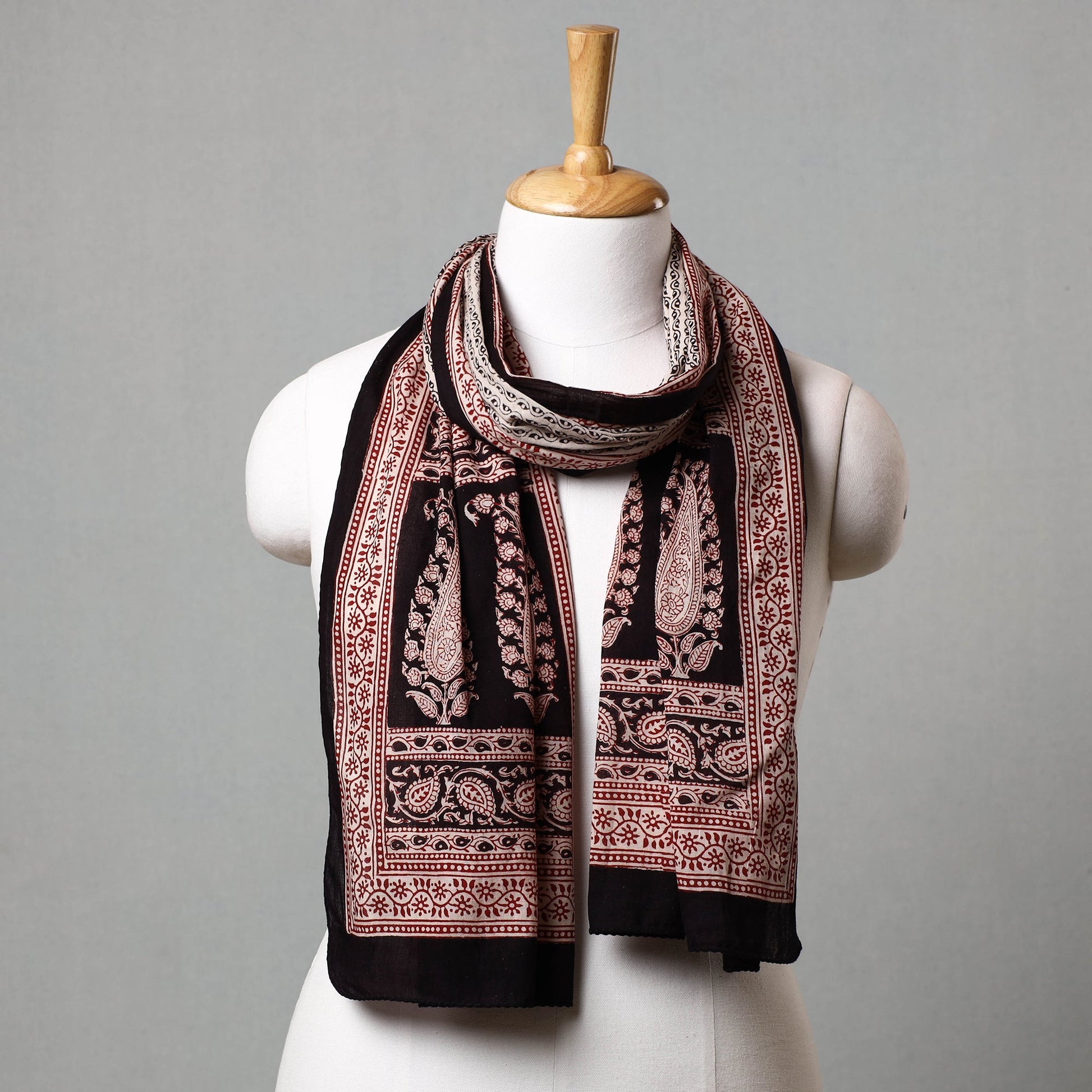 Black - Bagh Hand Block Printed Cotton Stole