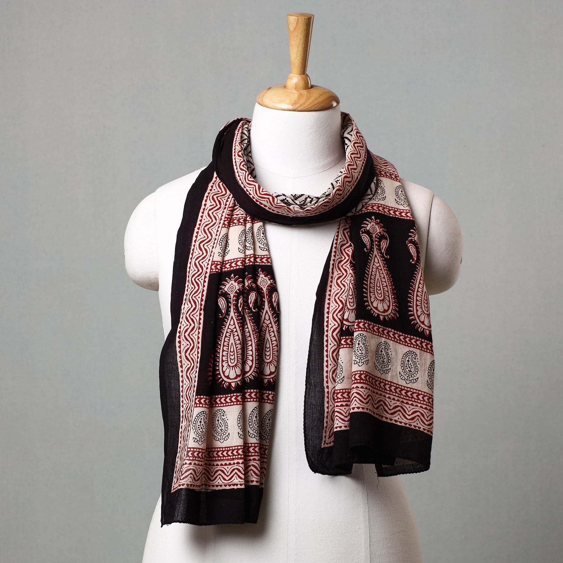 Black - Bagh Hand Block Printed Cotton Stole