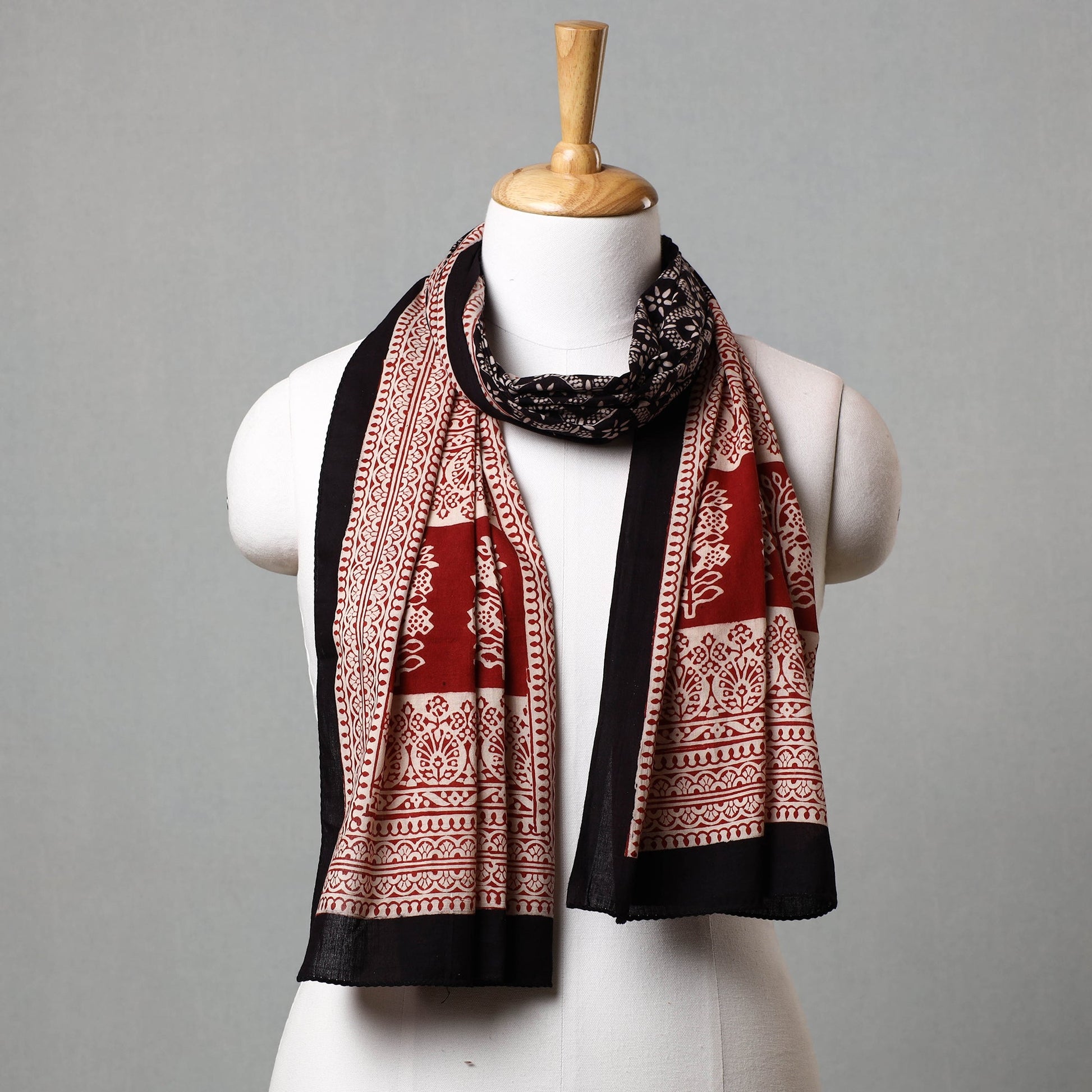 Black - Bagh Hand Block Printed Cotton Stole