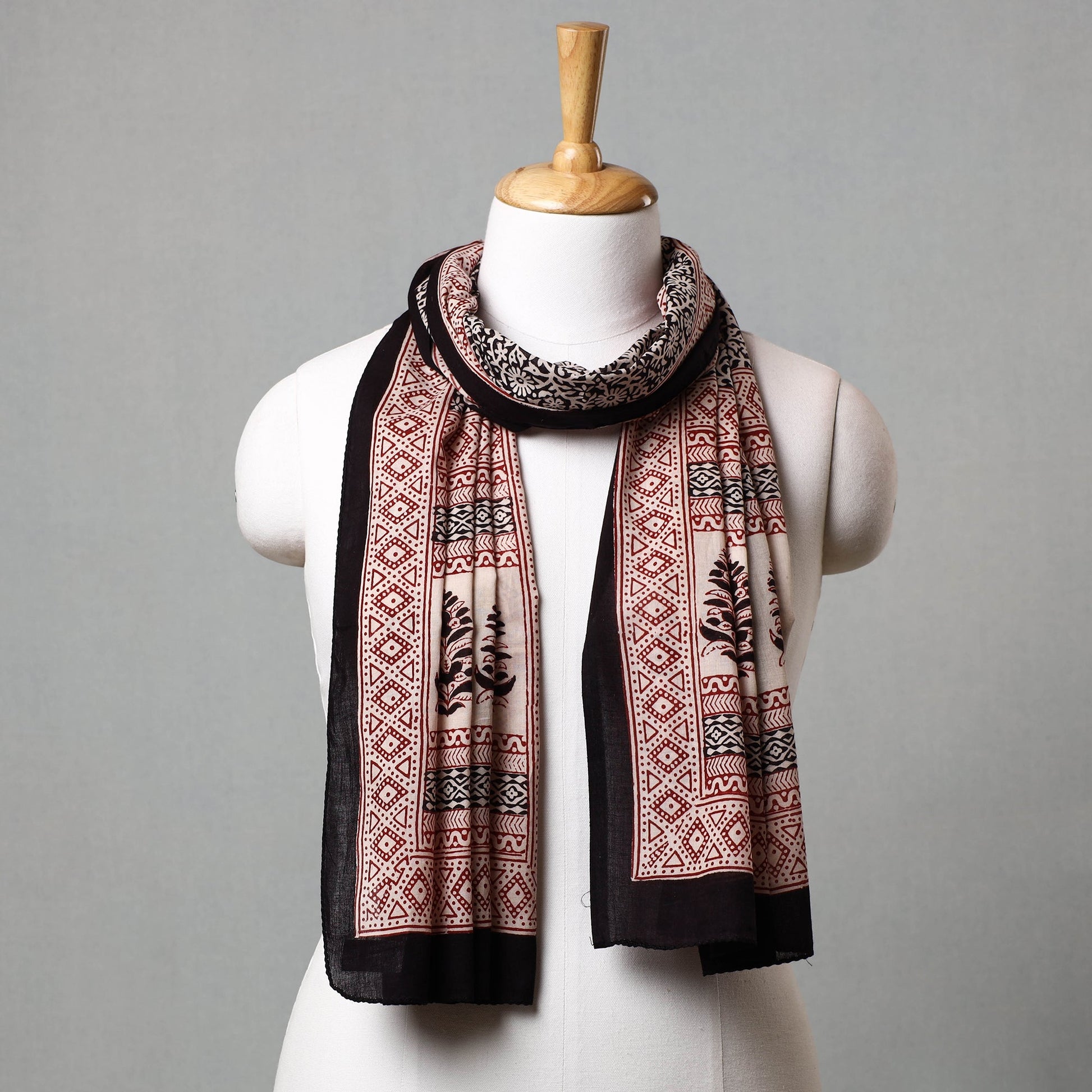 Black - Bagh Hand Block Printed Cotton Stole