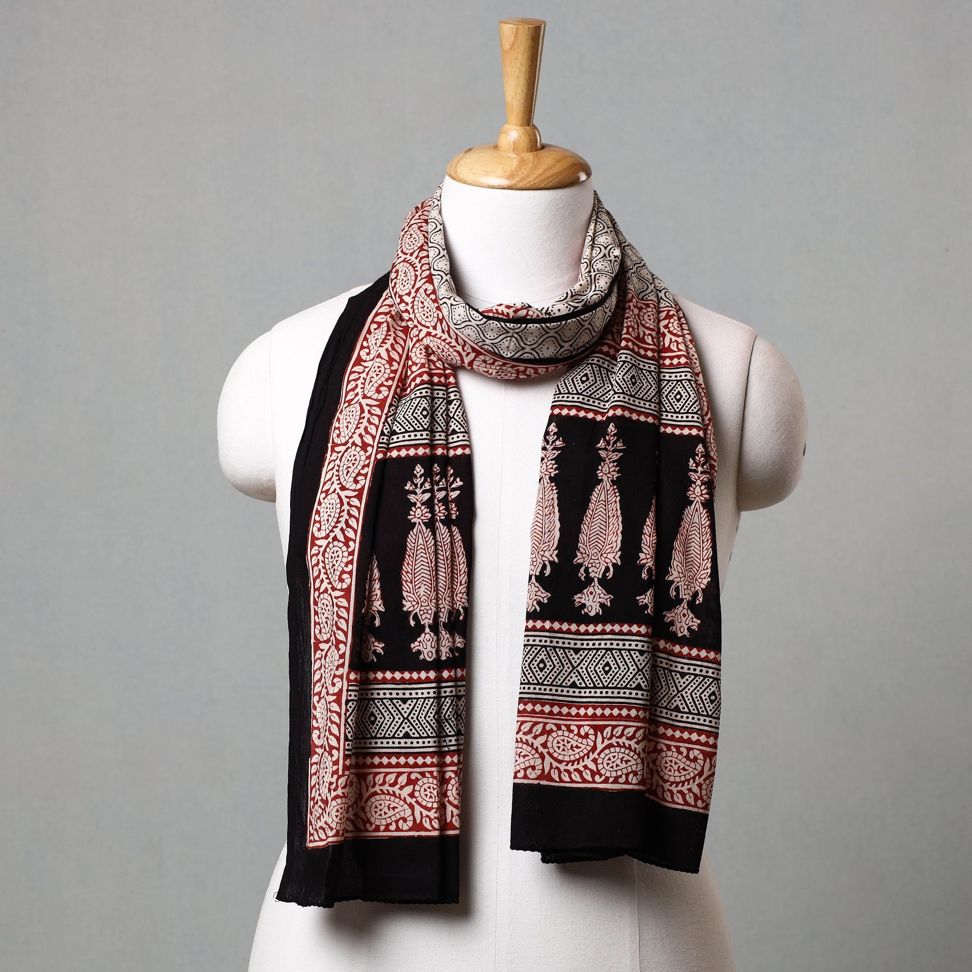 Black - Bagh Hand Block Printed Cotton Stole