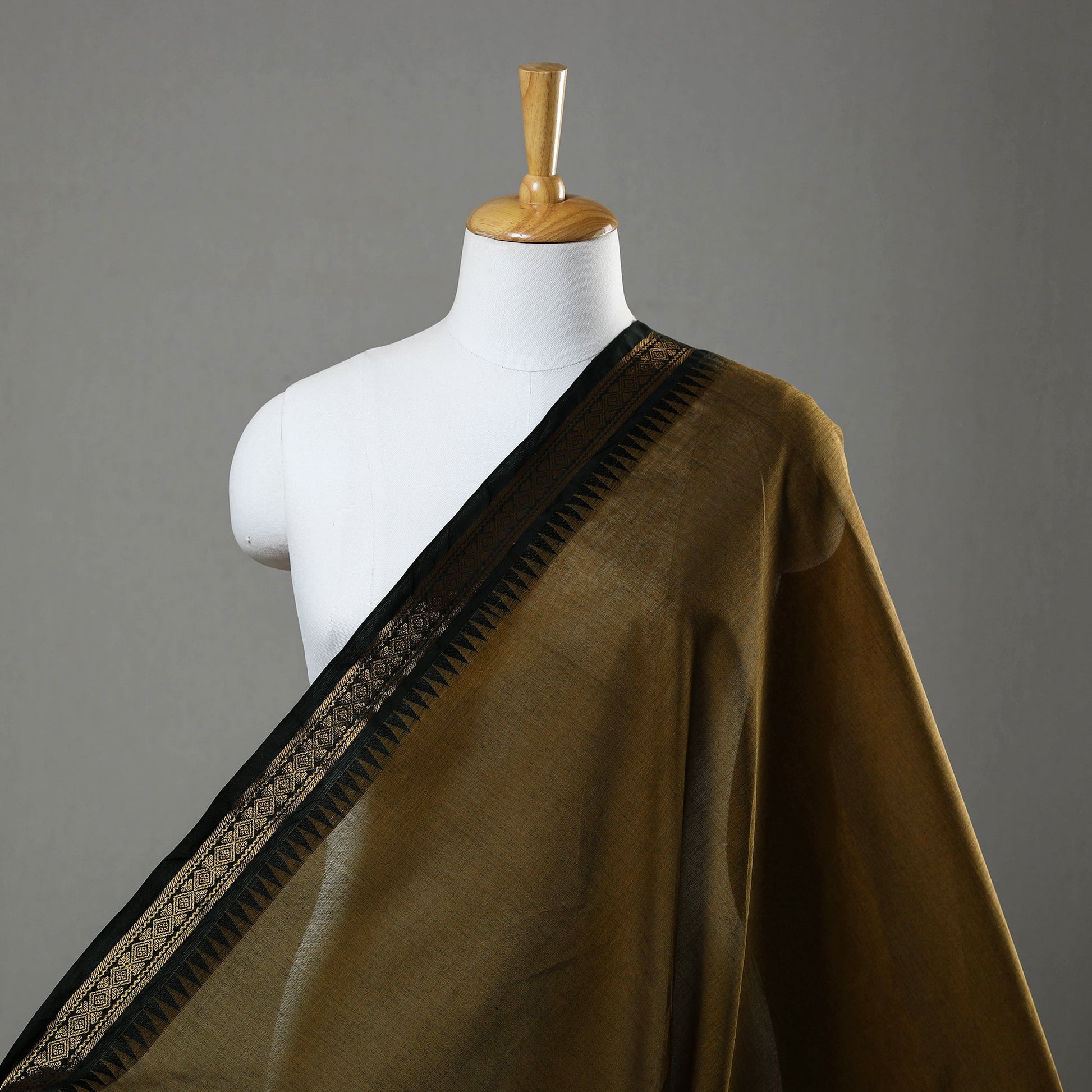 Brown - Cotton Kanchipuram Fabric with Thread Border 18