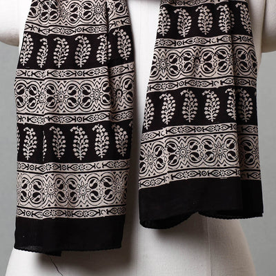 Black - Bagh Hand Block Printed Cotton Stole