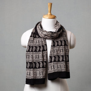 Black - Bagh Hand Block Printed Cotton Stole