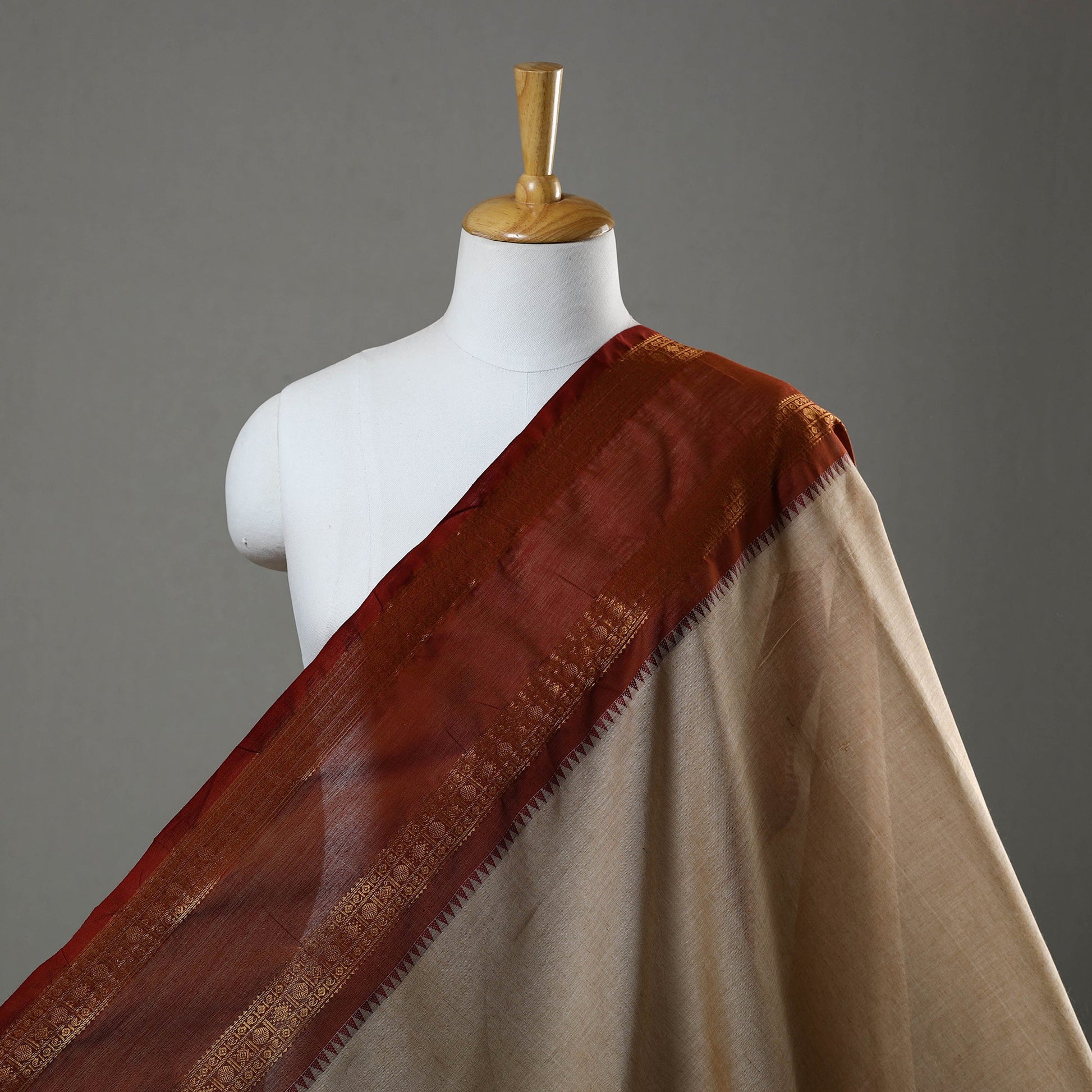 Brown - Cotton Kanchipuram Fabric with Zari Border 28