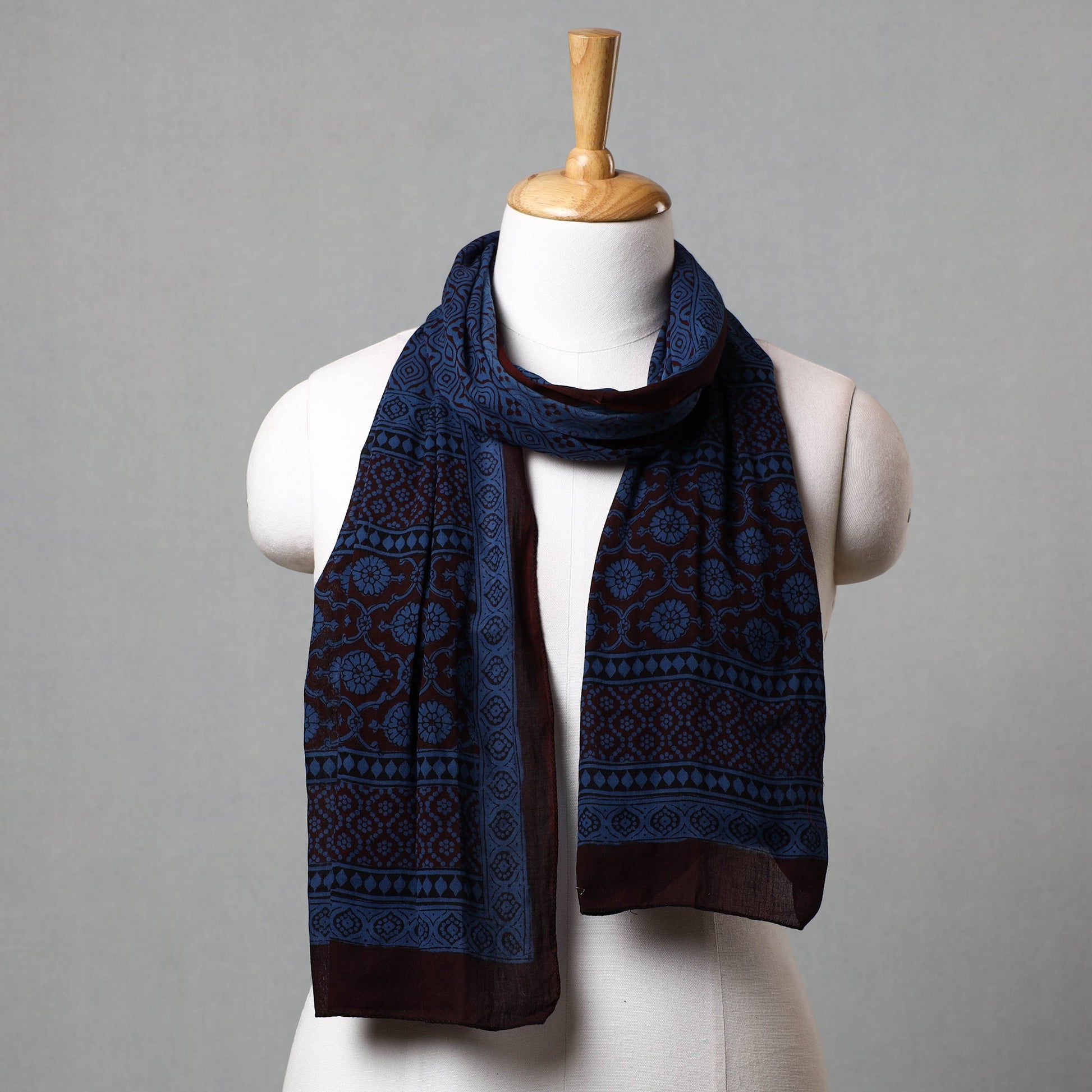 Blue - Bagh Hand Block Printed Cotton Stole