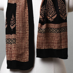 Brown - Bagh Hand Block Printed Crepe Silk Stole