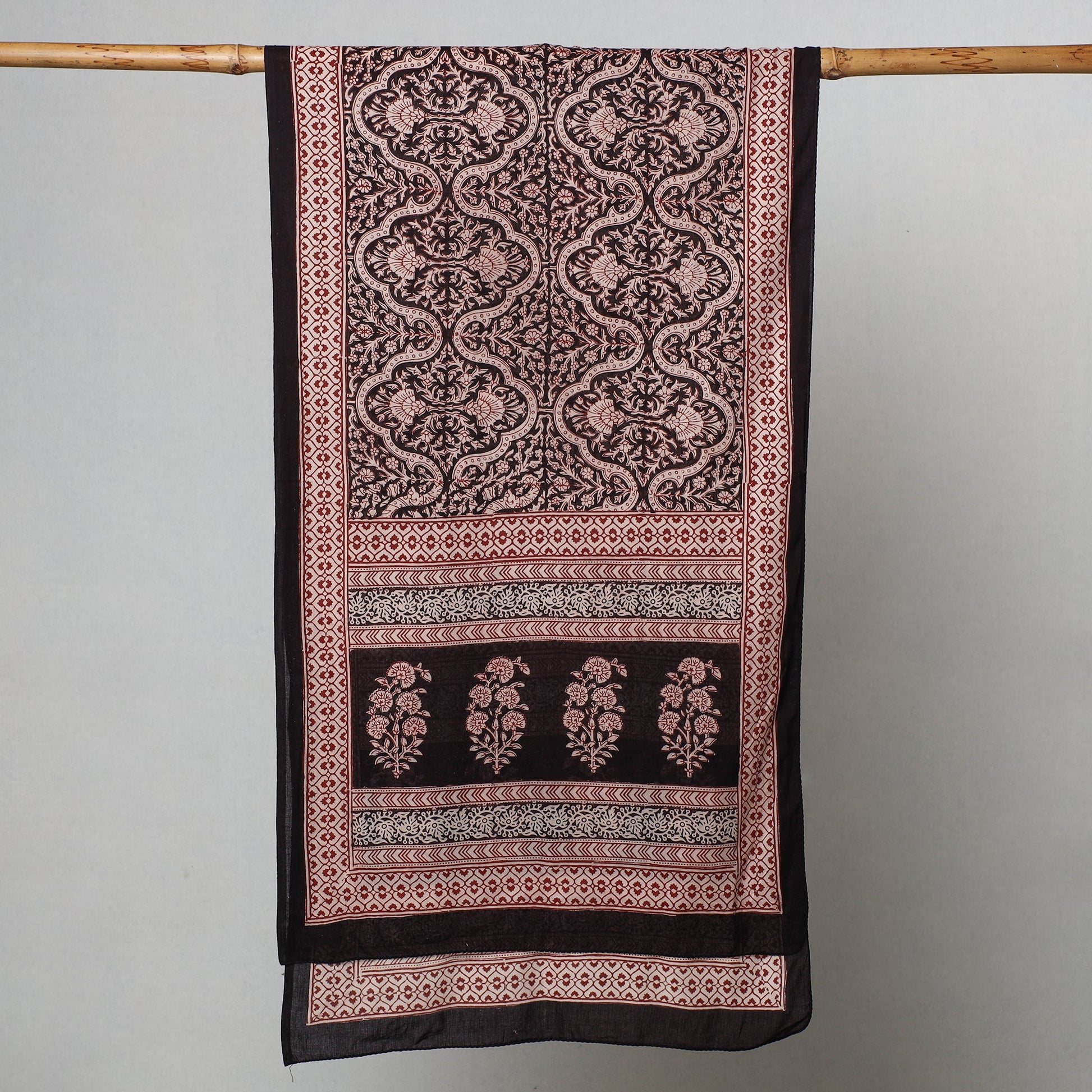 Black - Bagh Hand Block Printed Cotton Stole