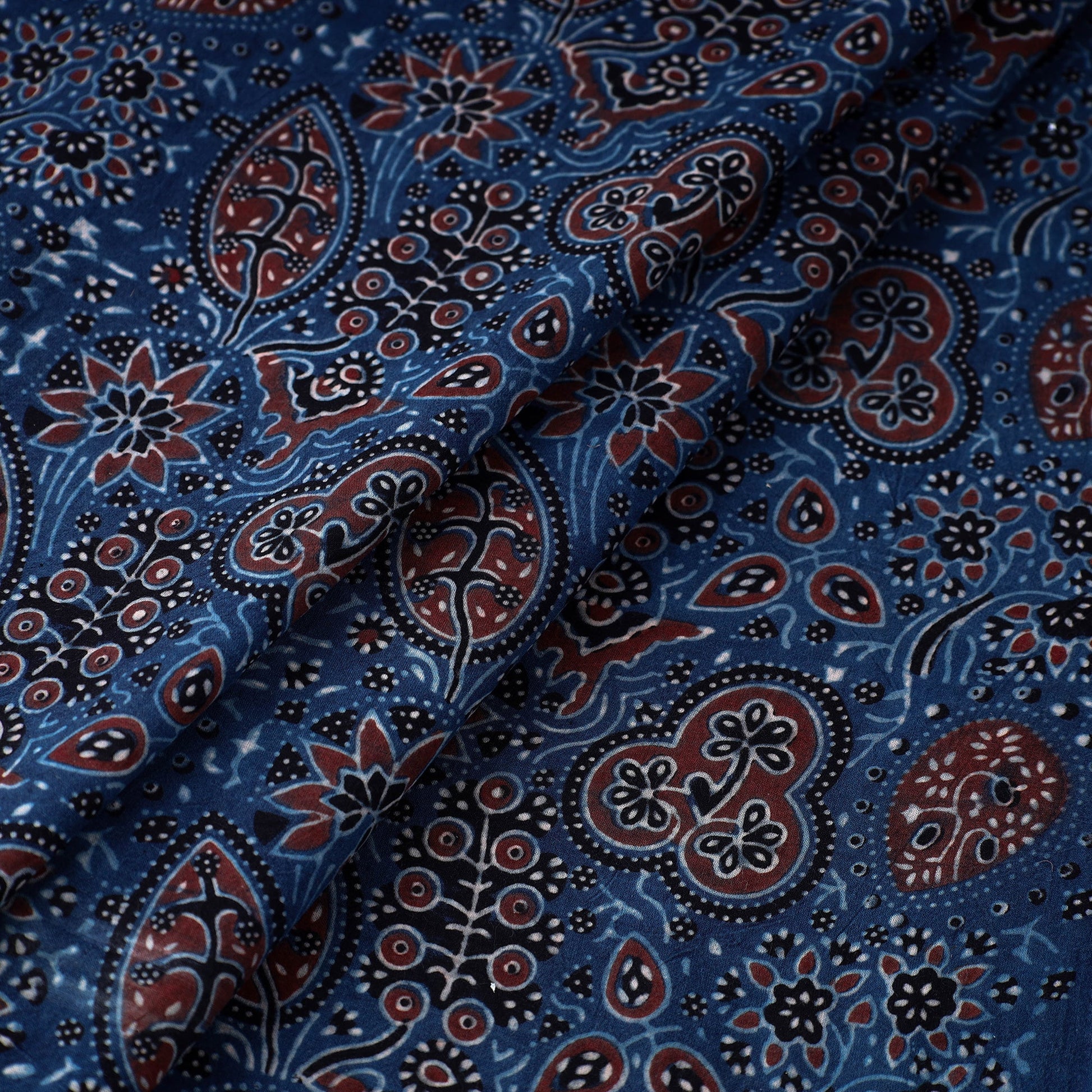 Blue - Block Print Cotton Ajrakh Fabric 06