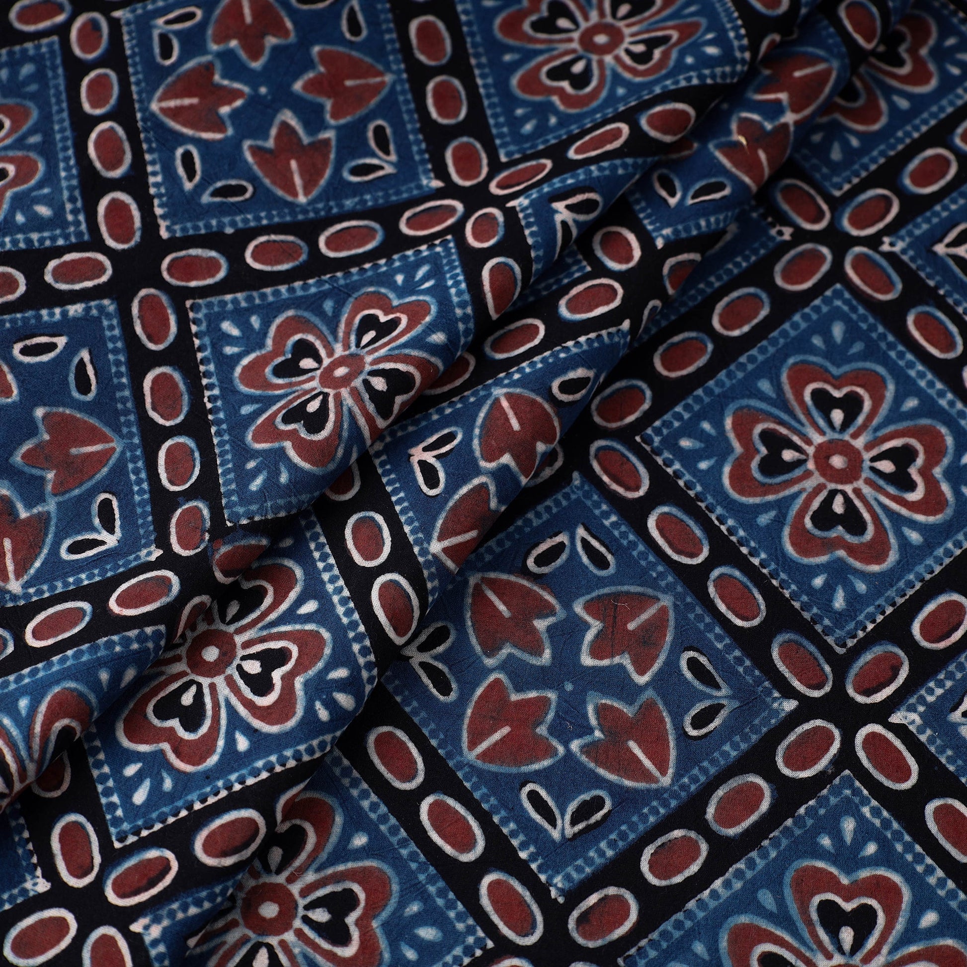 Blue - Hand Block Printed Cotton Ajrakh Fabric 70