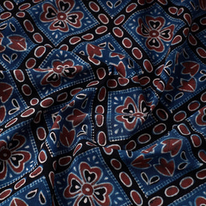 Blue - Hand Block Printed Cotton Ajrakh Fabric 70