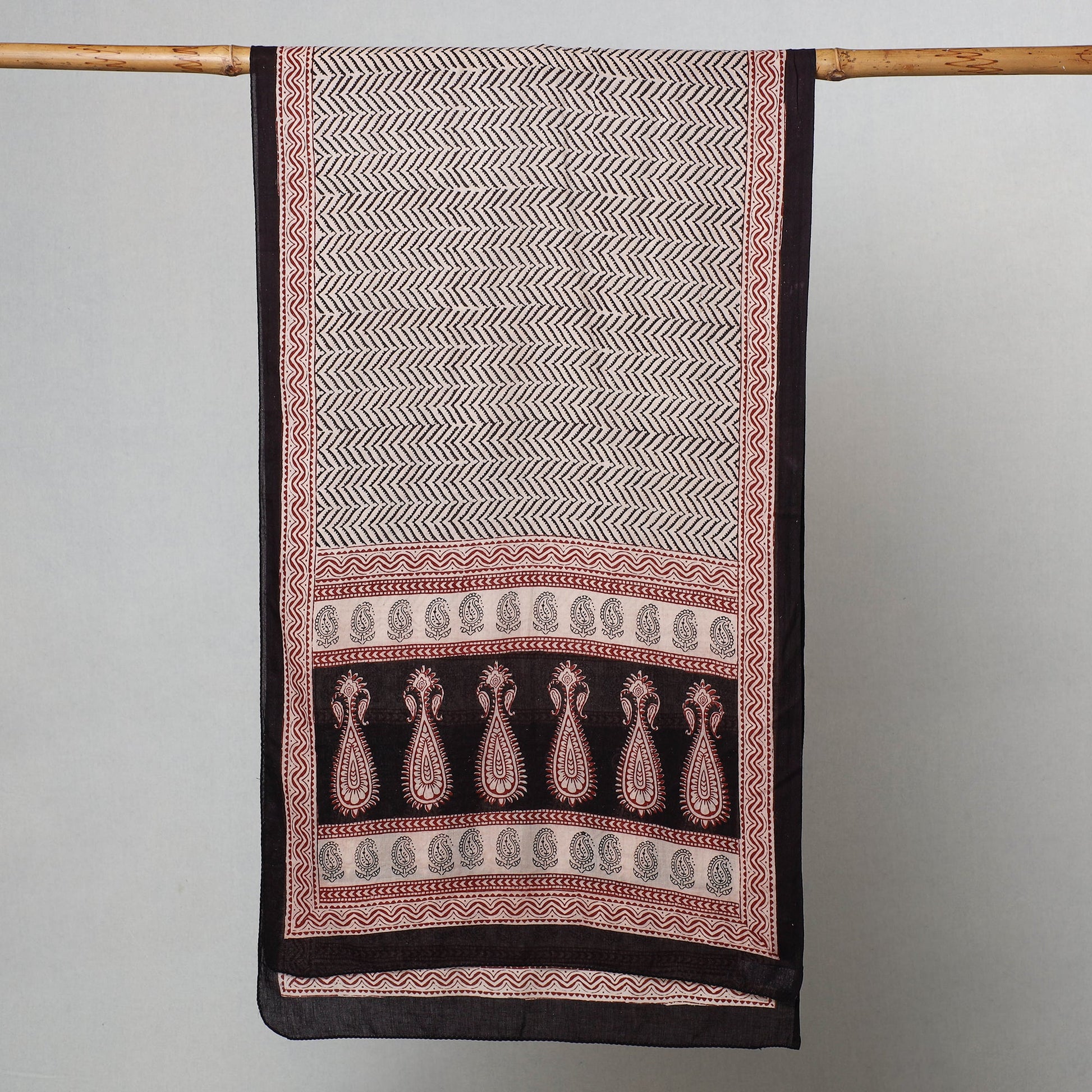 Black - Bagh Hand Block Printed Cotton Stole