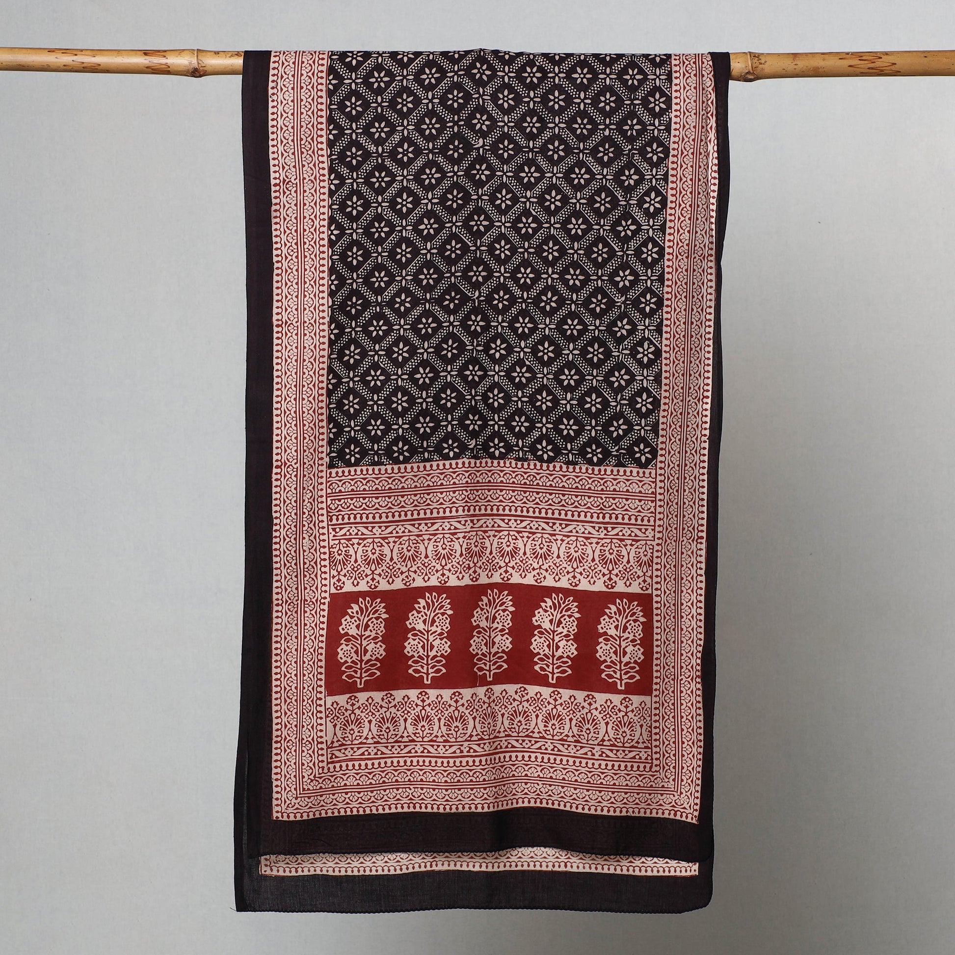 Black - Bagh Hand Block Printed Cotton Stole
