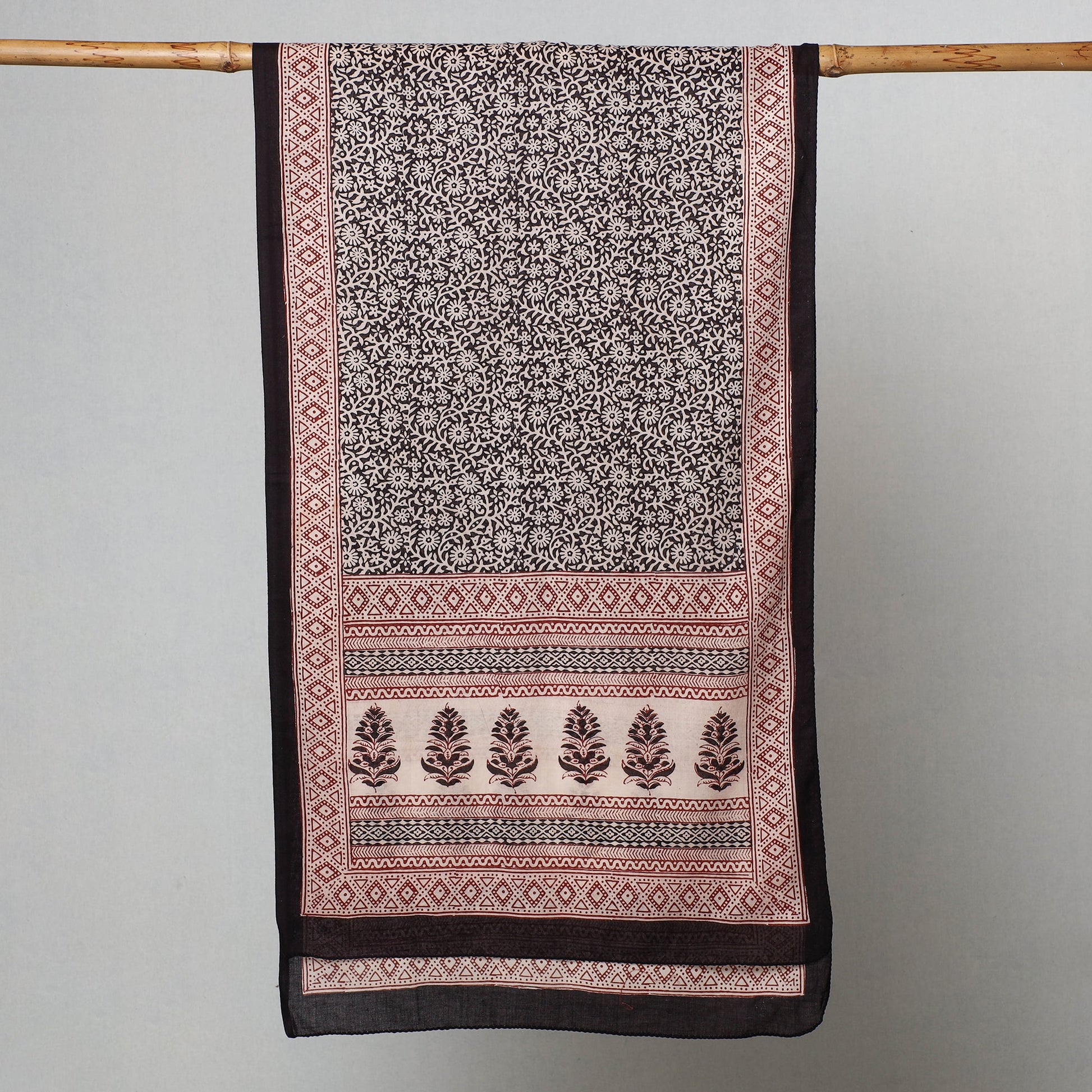 Black - Bagh Hand Block Printed Cotton Stole