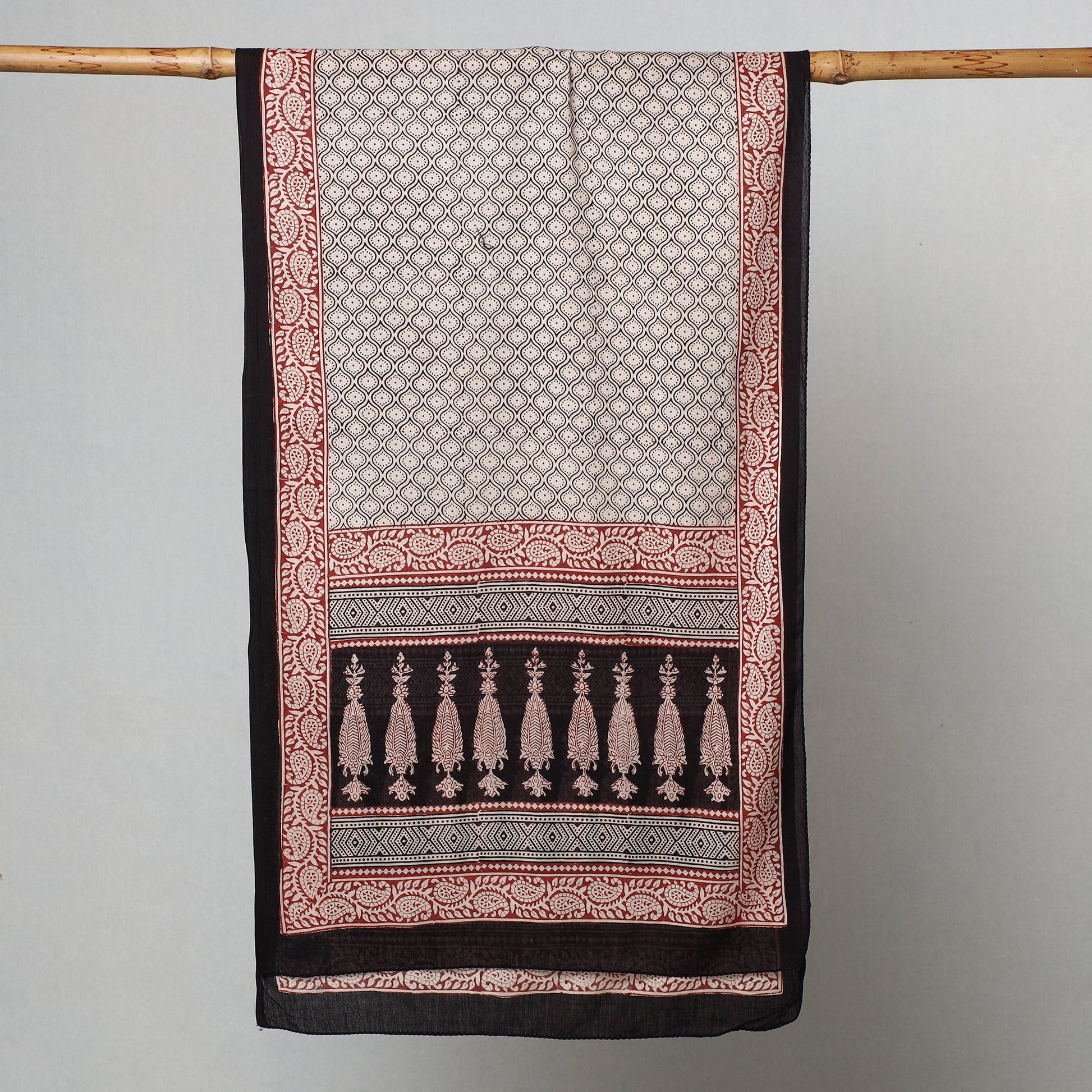 Black - Bagh Hand Block Printed Cotton Stole