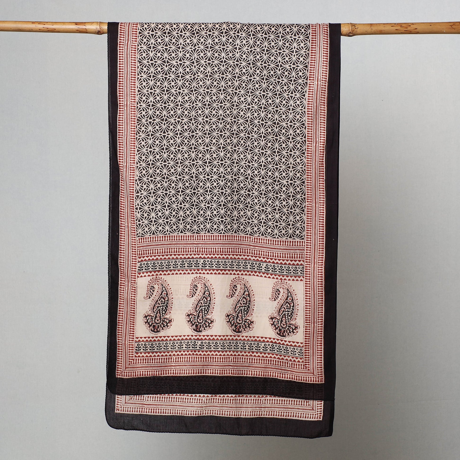 Black - Bagh Hand Block Printed Cotton Stole