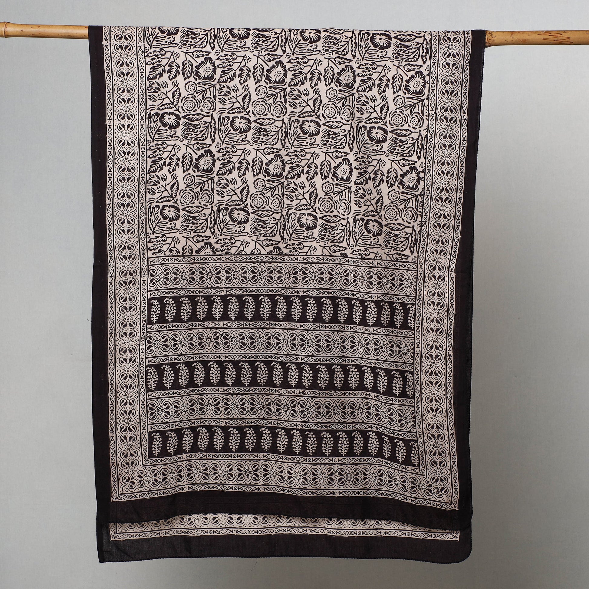 Black - Bagh Hand Block Printed Cotton Stole