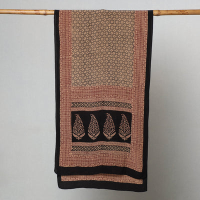 Brown - Bagh Hand Block Printed Crepe Silk Stole