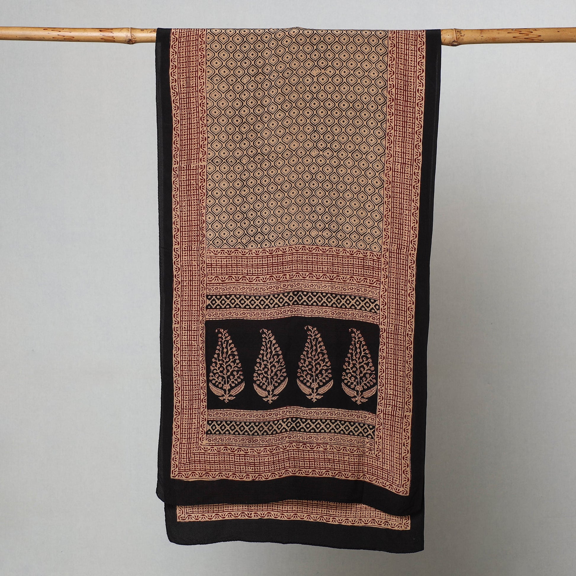 Brown - Bagh Hand Block Printed Crepe Silk Stole